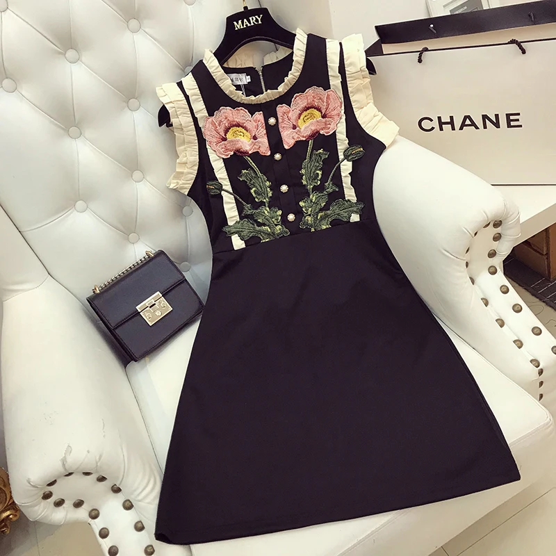 Летние подростковые платья без рукавов, Цветочная вышивка, платье до колен, винтажное шифоновое платье для студентов, одежда для девочек, платье