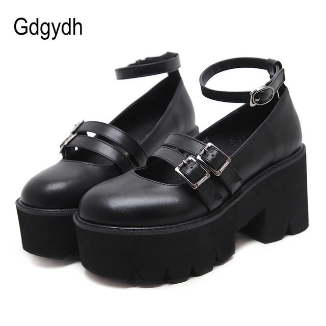 Gdgydh-zapatos góticos con plataforma para mujer, calzado con tacones altos gruesos con correa en el tobillo, Creepers Punk, con hebilla de moda, cómodos Gdgydh-zapatos góticos con plataforma para mujer, calzado con tacones altos gruesos con correa en el tobillo, Creepers Punk, con hebilla de moda, cómodos