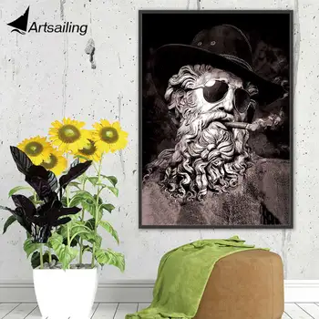

ArtSailing Nordic canvas art Abstract mustache man with tobacco pipe Pictures for Living Room modern Home decoration posters