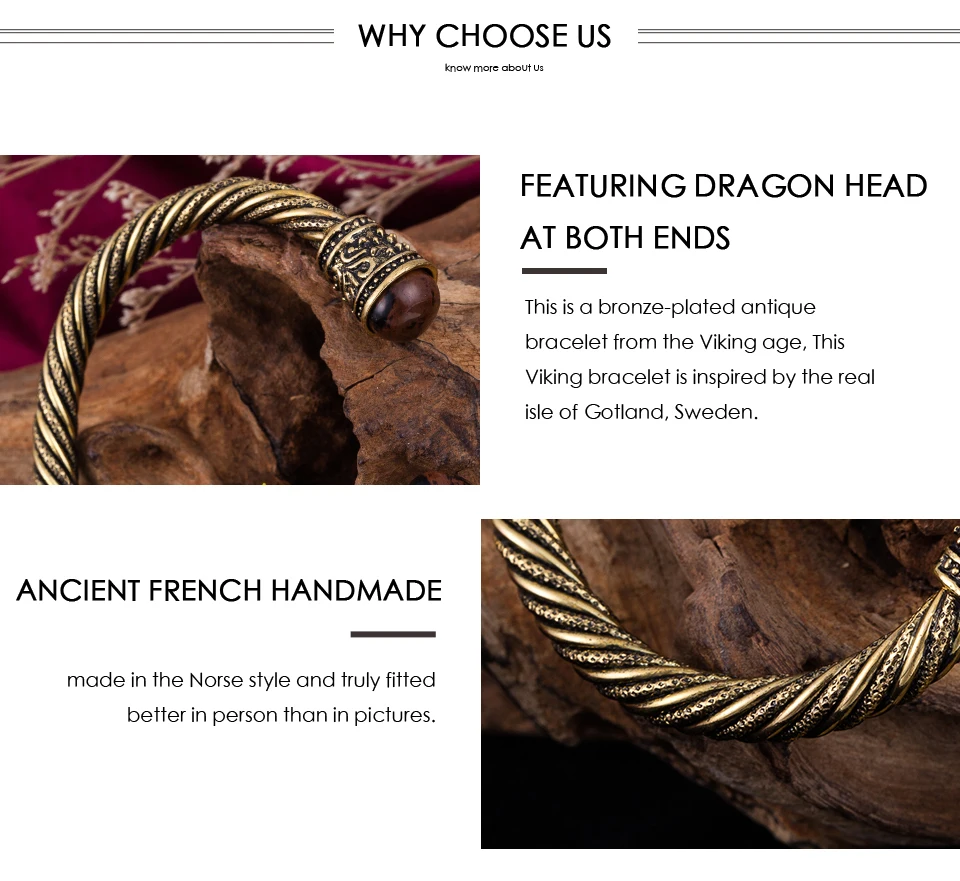 Dawapara деревянная головка браслеты, посвященные тематике викингов Античное золото Цвет индийские украшения Сверхъестественное языческих металлические браслеты Подарки для Для мужчин
