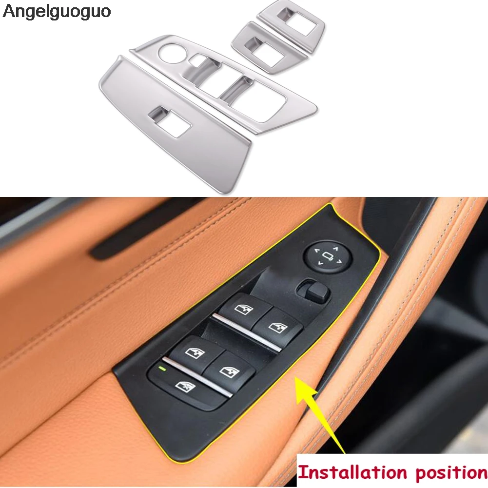 Angelguoguo Car button sticker For BMW 5 series G30 G38 2018 ABS Inner Door Armrest Window Lift Button panel Cover Trim