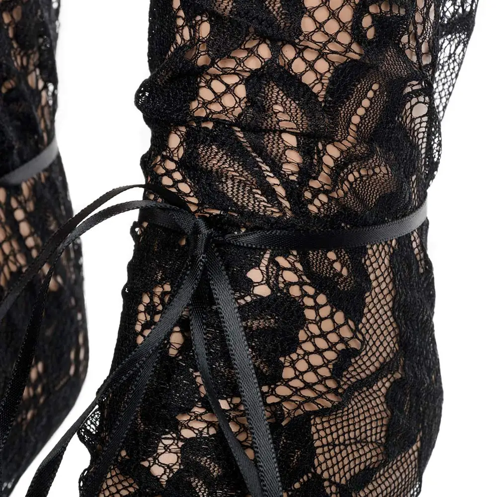 Женские белые черные Ажурные кружевные носки с цветочным рисунком прозрачные эффектные прозрачные сетчатые Дамская лента с бантом
