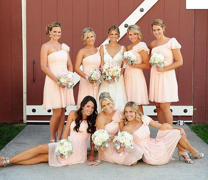 Blush Bridesmaid Dress Peach One Shoulder Vestido De Casamento Curto Blush Bridesmaid Dress Peach One Shoulder Vestido De Casamento Curto Dama Honra C To Wedding Party In Dresses From