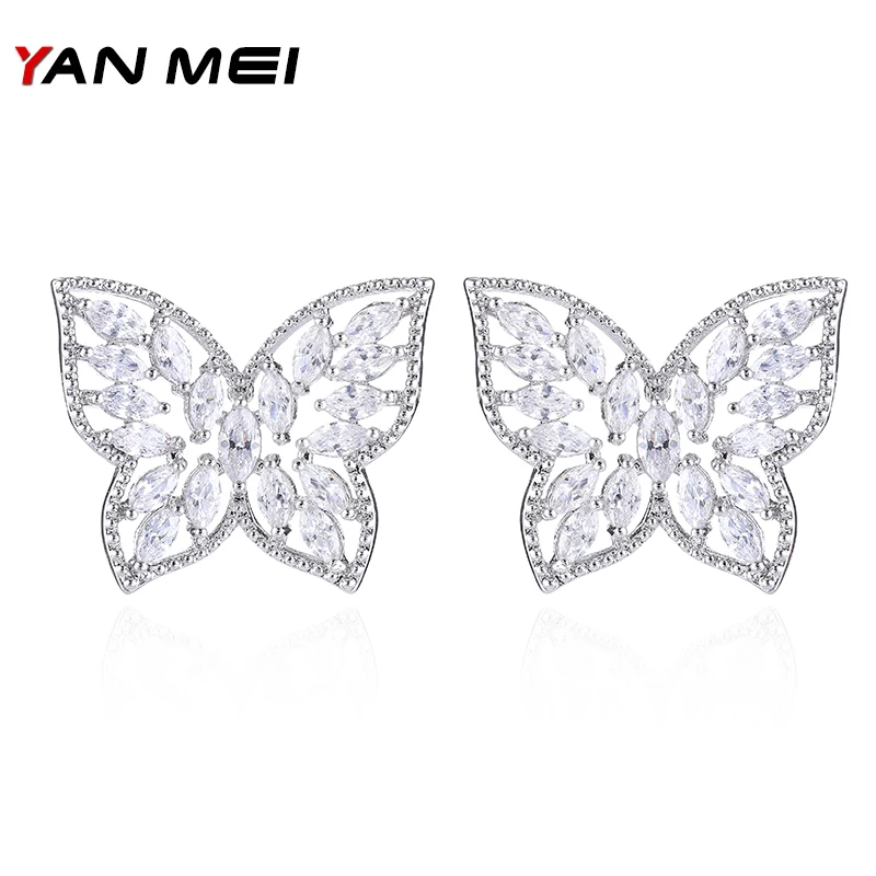 

YANMEI 5 Colors Hollow CZ Butterfly Stud Earrings For Women Cute Mirco Earring Fashion Jewelry YME8003