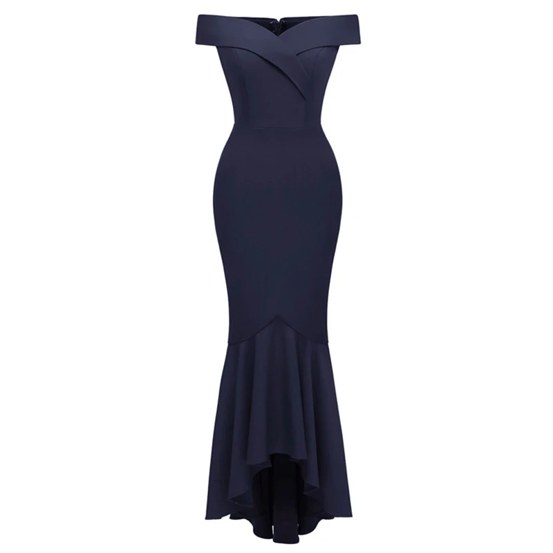 

Elegant Women Sexy Wedding Party Vestido Off Shoulder Burgundy Maxi Mermaid Dresses Robe De Soiree