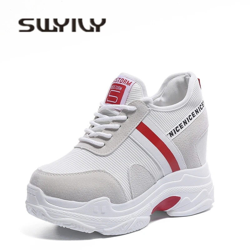SWYIVY Woman Sneakers White Shoes Platform Ins Hot Sale 2018 Female Casual Shoes Summer Autumn Wedge Increased Internal Sneakers
