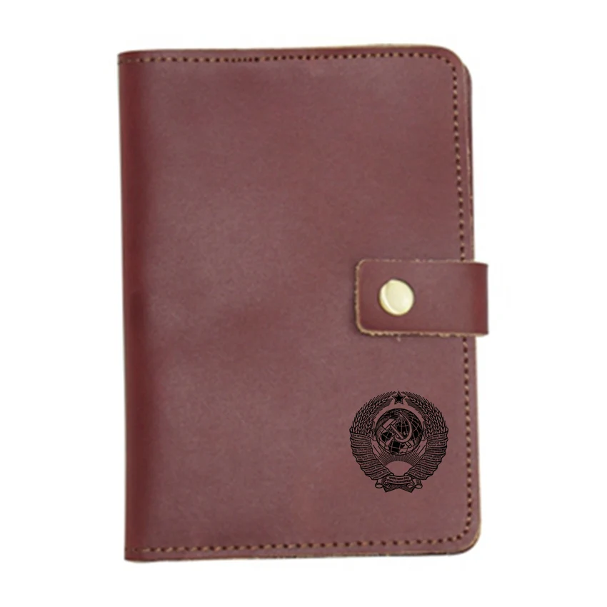 

Engraved Soviet Union USSR Passport Cover Hasp Travel Wallets Genuine Leather Card Holders Simple Passport Wallet CCCP