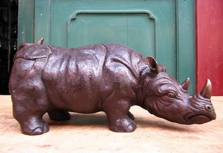 

S0507 7 Chinese Superb Bronze Copper Carved rhinoceros hippo Statue Sculpture D0318