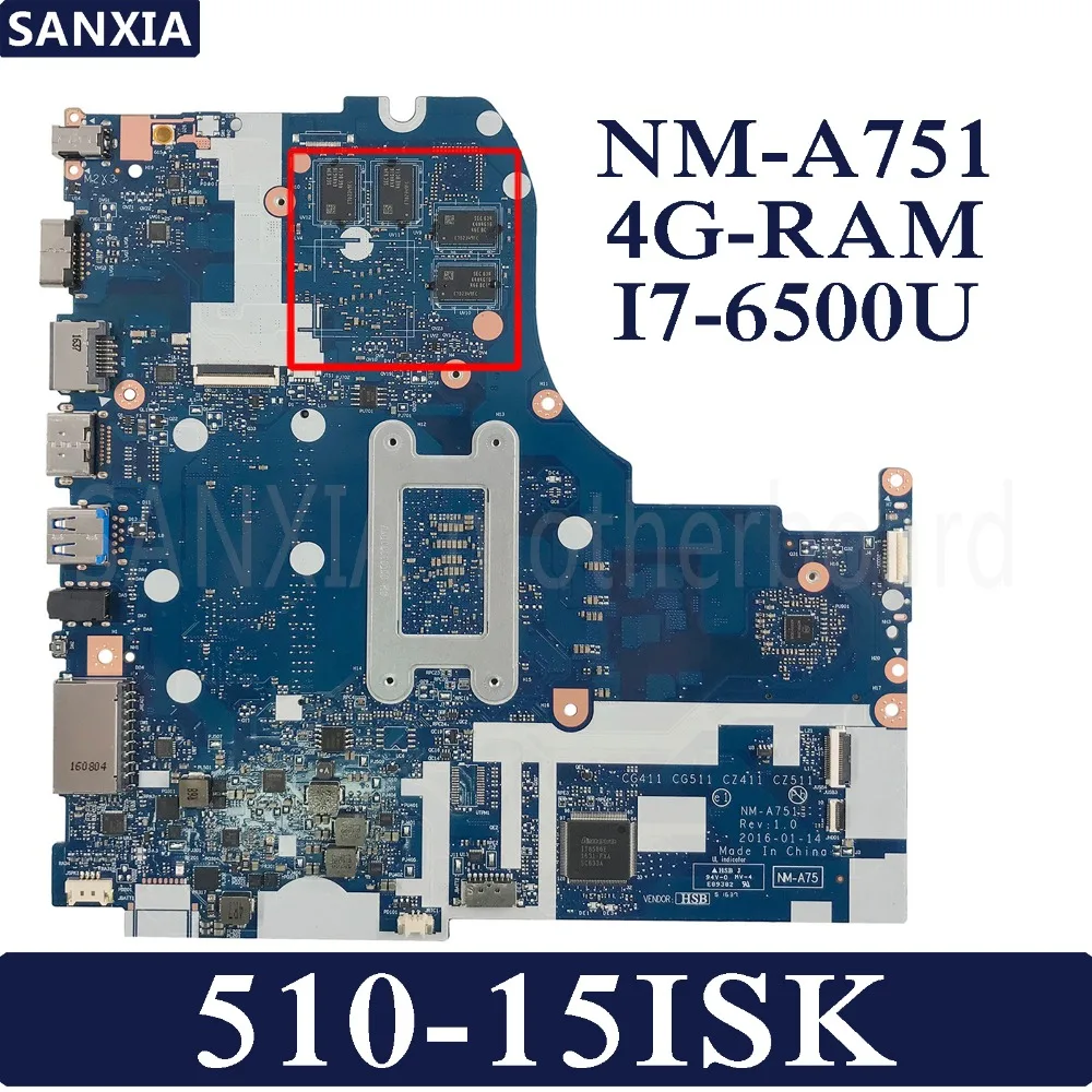 KEFU NM A751 Laptop motherboard for Lenovo 510 15ISK Test original mainboard 4G RAM I7 6500UU