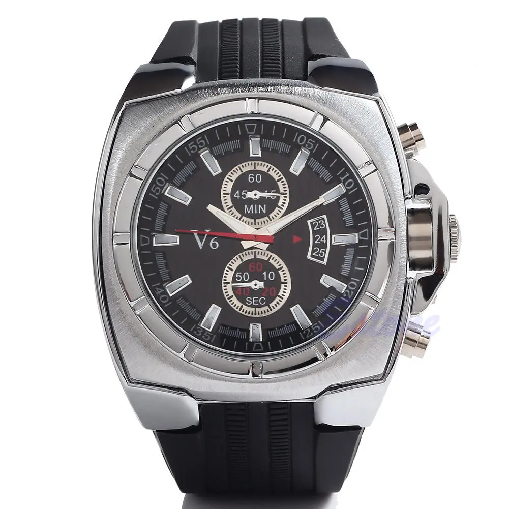 

Men Stainless Steel Rose Gold Dial Silicone Strap Band Quartz Analog Wrist Watch