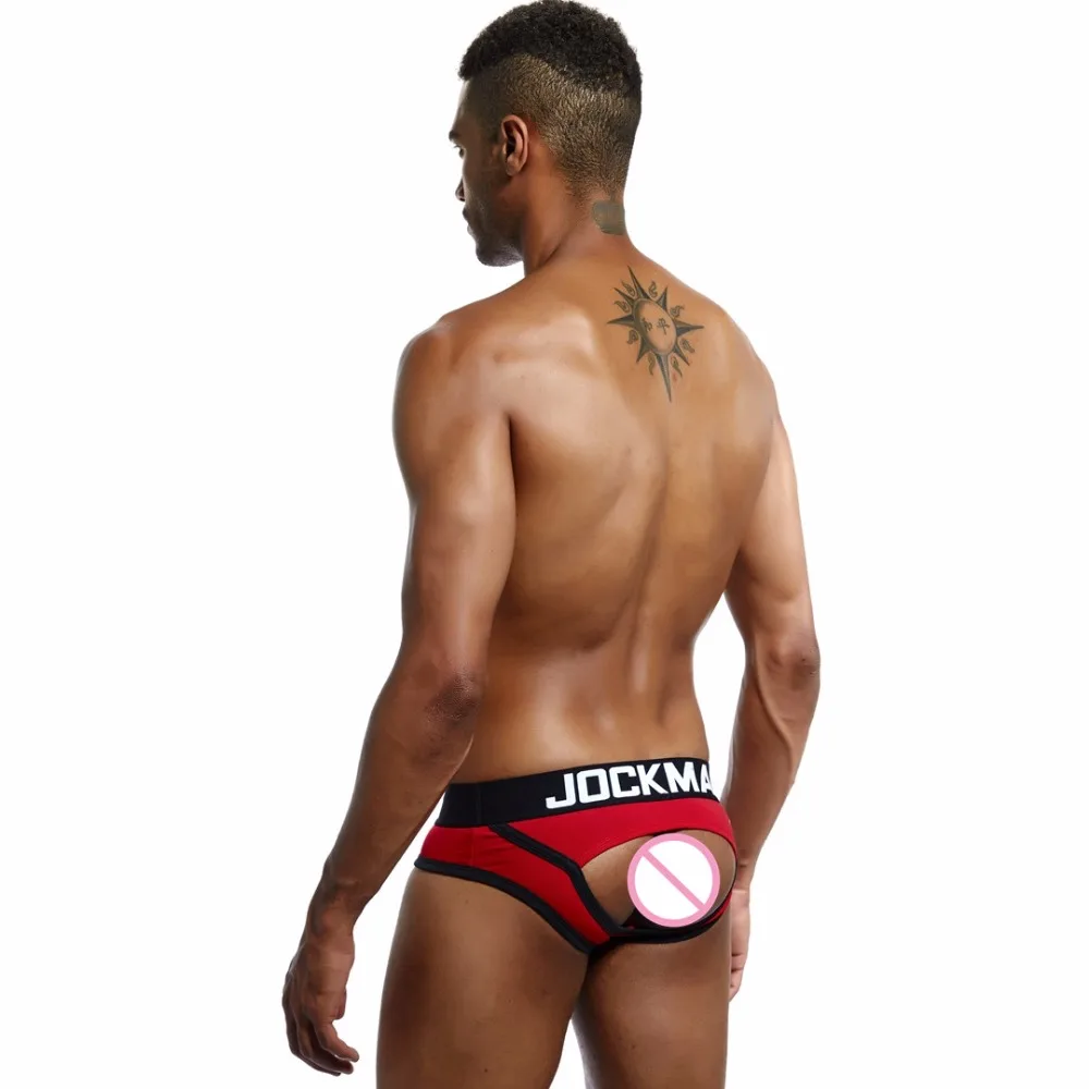 JOCKMAIL Brand Men Underwear open back Sexy Hollow Crotch BOTTOMLESS Cotton Men Briefs Backless Buttocks cueca Gay Underwear male briefs