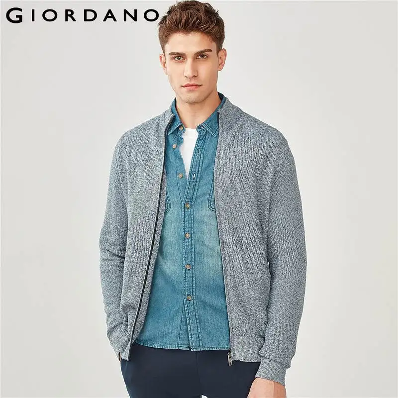 Джордано Для мужчин кардиган свитер хлопок Ribbed Mockneck молния лету качество Chompas Para