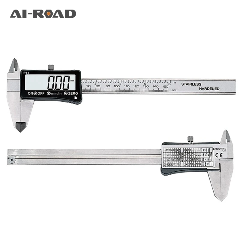 

AI-ROAD Stainless Steel 150mm Digital Caliper IP54 Coolant Proof Digital Caliper Full Screen LCD Display Measuring Tools