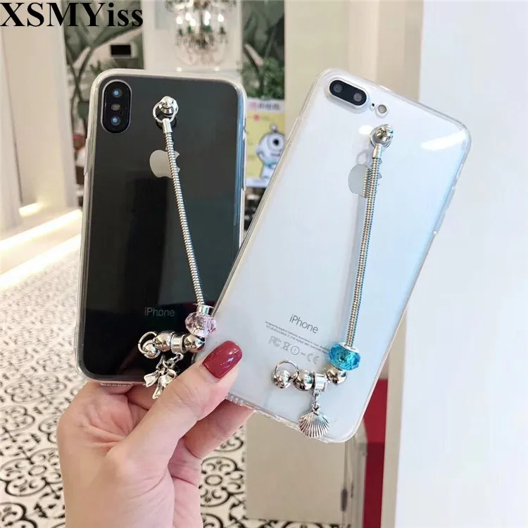 

For Samsung S6 S7 S8 S9 S10 PLUS Lite Note 5 8 9 10 Bling Crystal Diamond Bracelet Chain Cover Case Transparent Soft Back Cover