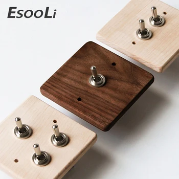 

EsooLi Maple/Walnut Luxury Wall Light Switch Panel Hand Made Retro Switch 10A 110V-250V Wood Panel Brass Lever 1 GANG/ 2 GANG