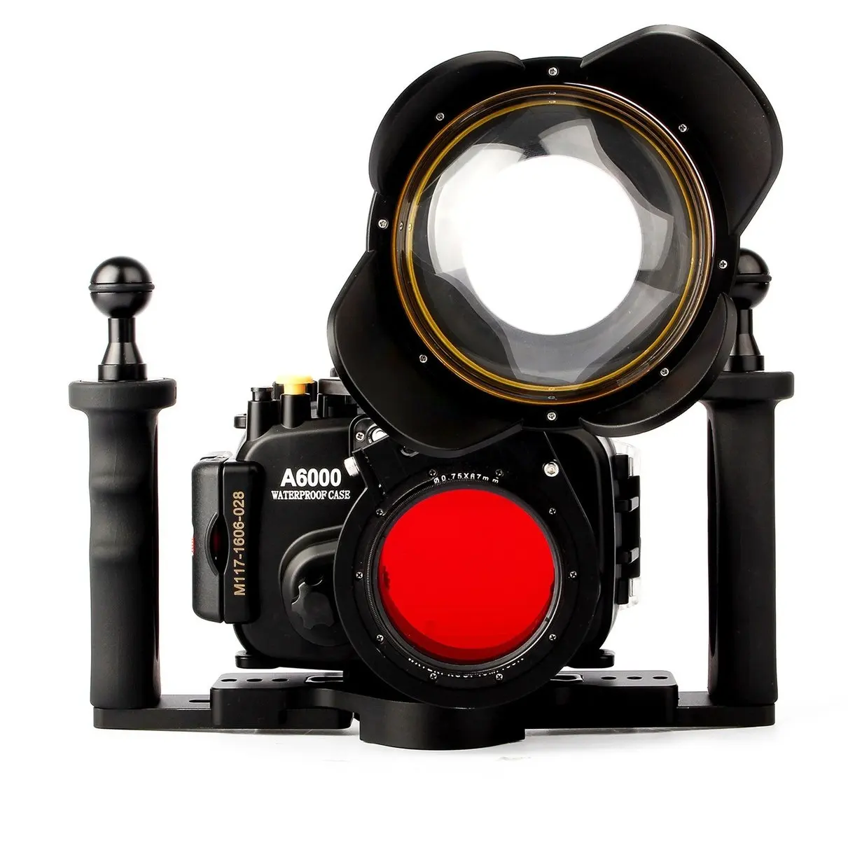 Водонепроницаемая подводная камера корпус сумка для sony A6000 w/16-50 мм объектив+ рыбий глаз купол порт+ два-держатель для рук+ красный Filte