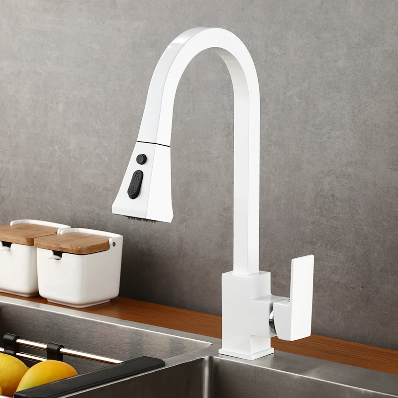Fapully Kitchen Faucet White Silver Black Single Handle Double Out Pull Out Tap for Kitchen Swivel 360 Degree Water Mixer 1080 Fapully Kitchen Faucet White Silver Black Single Handle Double Out Pull Out Tap for Kitchen Swivel 360 Degree Water Mixer 1080