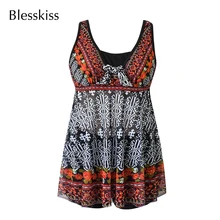 Женский купальник-танкини из двух частей супер размера плюс, Ретро стиль, большой купальник для женщин, юбка с шортами 5XL