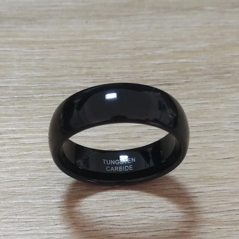 Carved Engrave Jewelry 8mm Black Dome Solid Tungsten Carbide Ring Polished Men's Wedding Engagement Band Size 7-14 TU002R