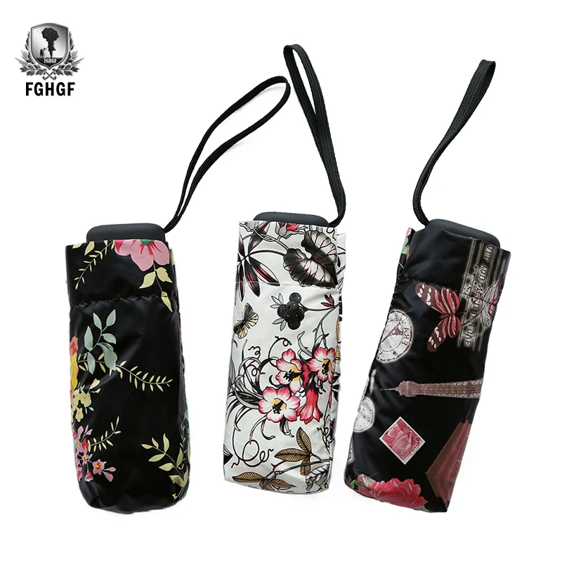 

FGHGF Ultra-light Mini 5 Folding Parasol Pocket Umbrella Retro Flower Printing Anti-UV Rain Umbrellas Women Ladies