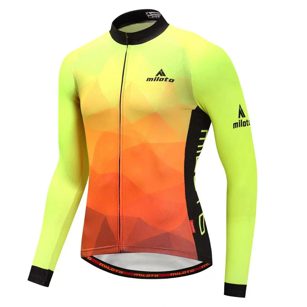 Fluo Yellow Men's Ciclismo Cycling Jersey Long Sleeve Autumn Bicycle