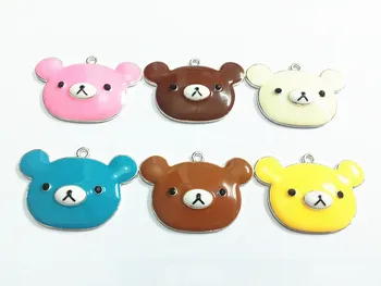 

(Choose Color First) Newest 10pcs/lot Silvery Plated Enamel Cute Bear Head Pendants