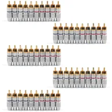 50 Pcs Gold Plated RCA Plug Audio Video Locking Cable Connector Red + Black High Quality