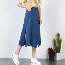 Сбоку разделение эластичный Джинсовая юбка для женщин Весна и лето новая
