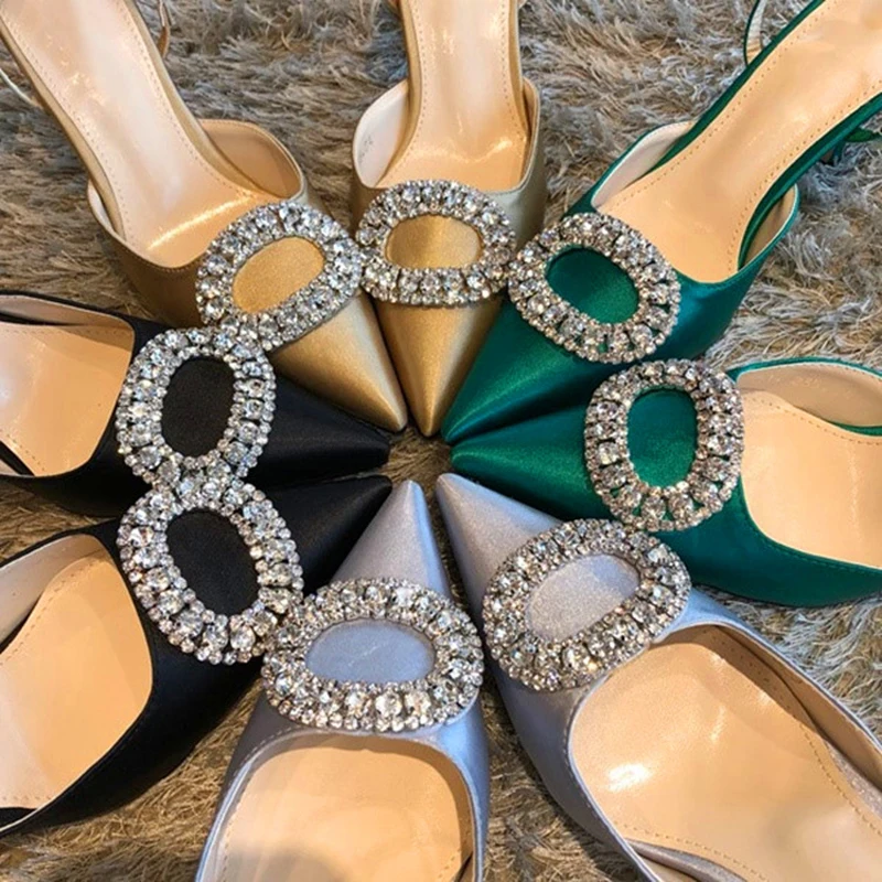 Boussac роскошные стразы с петлей на пятке; женская обувь на высоком каблуке; элегантная шелковые свадебные туфли для Для женщин; соблазнительные женские туфли с заостренным носком Для женщин SWB0154