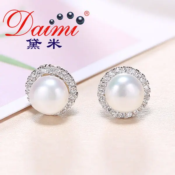 

DMCEFP028 7-8MM Pearl Earrings Real 925 Sterling Silver Semi-Round Pearl Earrings For Women