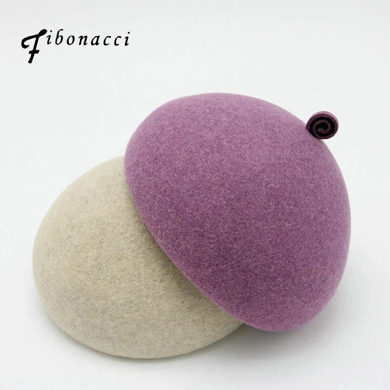 

Fibonacci Womens Solid Wool Felt Beret Hat Lovely Mushroom Shape Berets Female Winter Sweet Pumpkin Hat