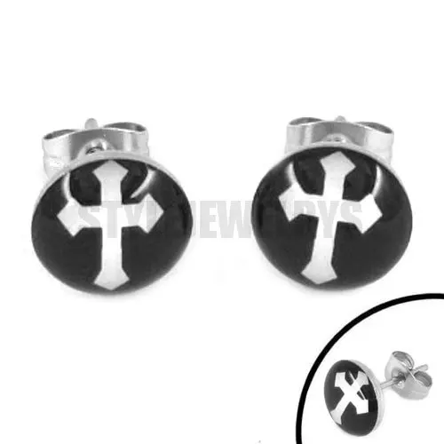 Free Shipping! Enamel Black Cross Stud Earrings Stainless Steel Jewelry