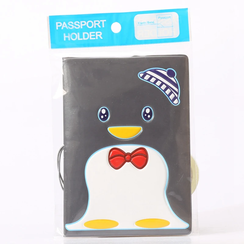 Чехол для паспорта с мультяшным животным пингвином, кошелек, сумка, аксессуары для путешествий из искусственной кожи, держатель для ID адреса, портативный чехол для карты
