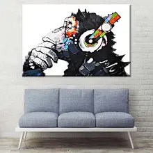 

Modern Animal Monkey Music Oil Spray Canvas Printed Painting Funny Home Decor Wall Art Paining for Living Room