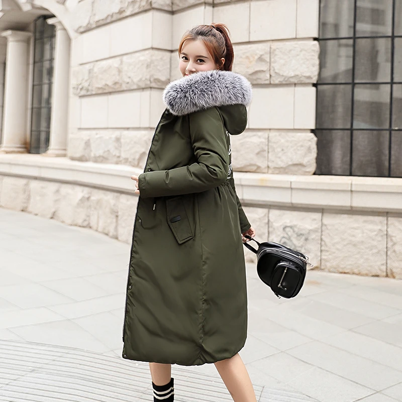 

2018 High Quality Fur Collar Women Long Winter Coat Female Warm Wadded Jacket Womens Outerwear Parka Casaco Feminino Inverno
