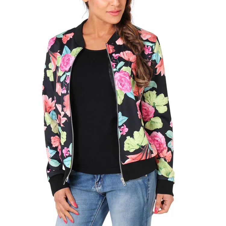 Bomber Jacket Floral Womens Causal Basic Souvenir Jacket And Coats 2016 ...