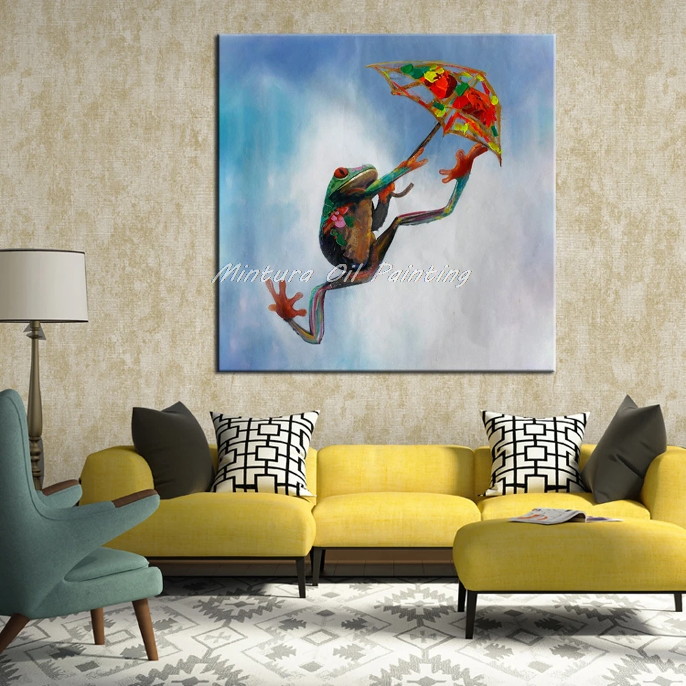 New! Large Hand Painted Modern Abstract Cartoon Animal Oil Painting On Canvas Music Frog Wall Art For Children's Room Home Decor - Цвет: MT160179