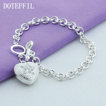 

DOTEFFIL 925 Sterling Silver AAA Zircon Heart Key Bracelet For Woman Charm Wedding Engagement Party Fashion Jewelry