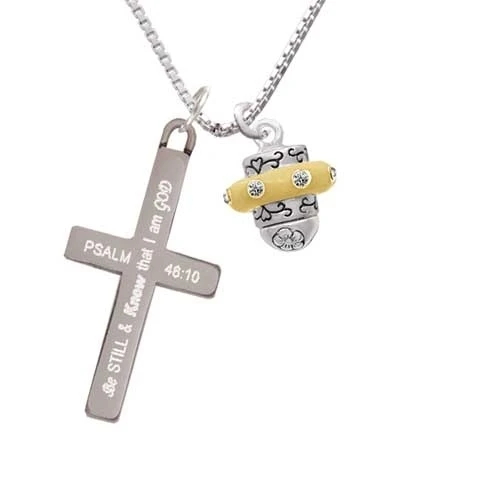 Crystal Two Tone Spinner - Be Still and Know - Cross Necklace (1)