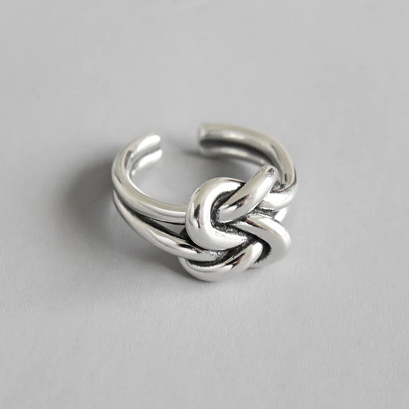 

Retro 1pc 100% Authentic 925 Sterling Silver Fine Jewelry Multi-Layers /DOuble rows Love Knot LONG Wider Band Ring J87