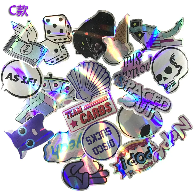 

20Pcs/Set Cool Laser Star Stickers For Motorcycle Notebook Trolley Case Skateboard Colorful Skull Cross Dope Sticker Pack Decals