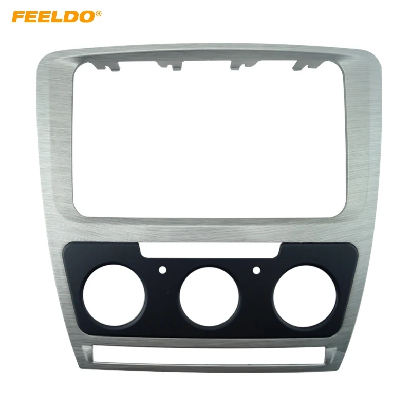 

FEELDO Silken-silver Car Radio Stereo 2DIN Fascia Panel Refitting Frame Facia For Skoda Octavia(10~13) Auto/Manual A/C #FD-3462