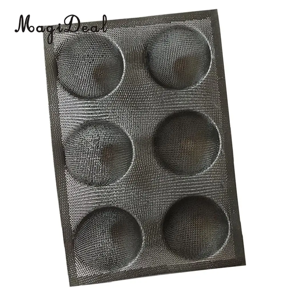 MagiDeal Silicone Hamburger Forms Peforated Bakery Bun Bread Mould Baking Tray 6 Cups