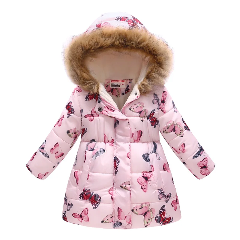 Зимняя пуховая куртка с цветочным рисунком для маленьких девочек; флисовая детская верхняя одежда; толстовки с капюшоном; длинные пальто для девочек; модная верхняя одежда; От 4 до 11 лет - Цвет: 3