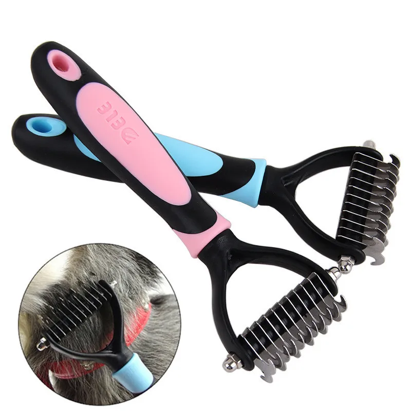 Cutter Pet Rakes Fur Knot Cutter Grooming Shedding Brush Comb Rake Pet