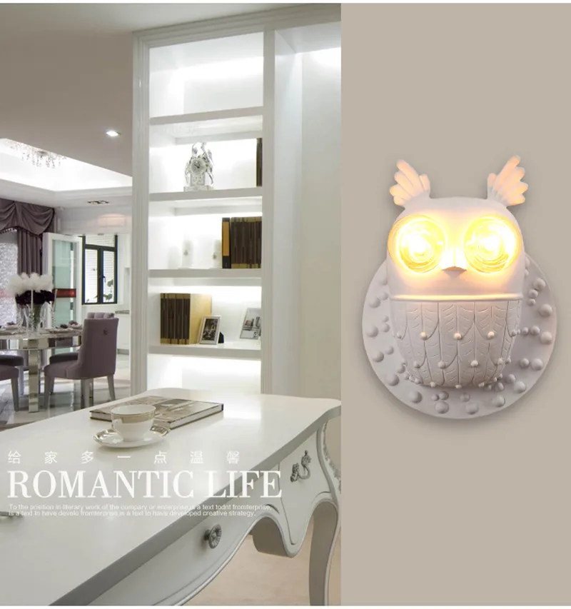 Simples e Moderno Luzes de Parede para Hotel Resina Coruja Branca Criativo Lâmpada Restaurante Quarto Cabeceira Sala Estar Casa Deco Luminária 4 Simples e moderno luzes de parede resina
