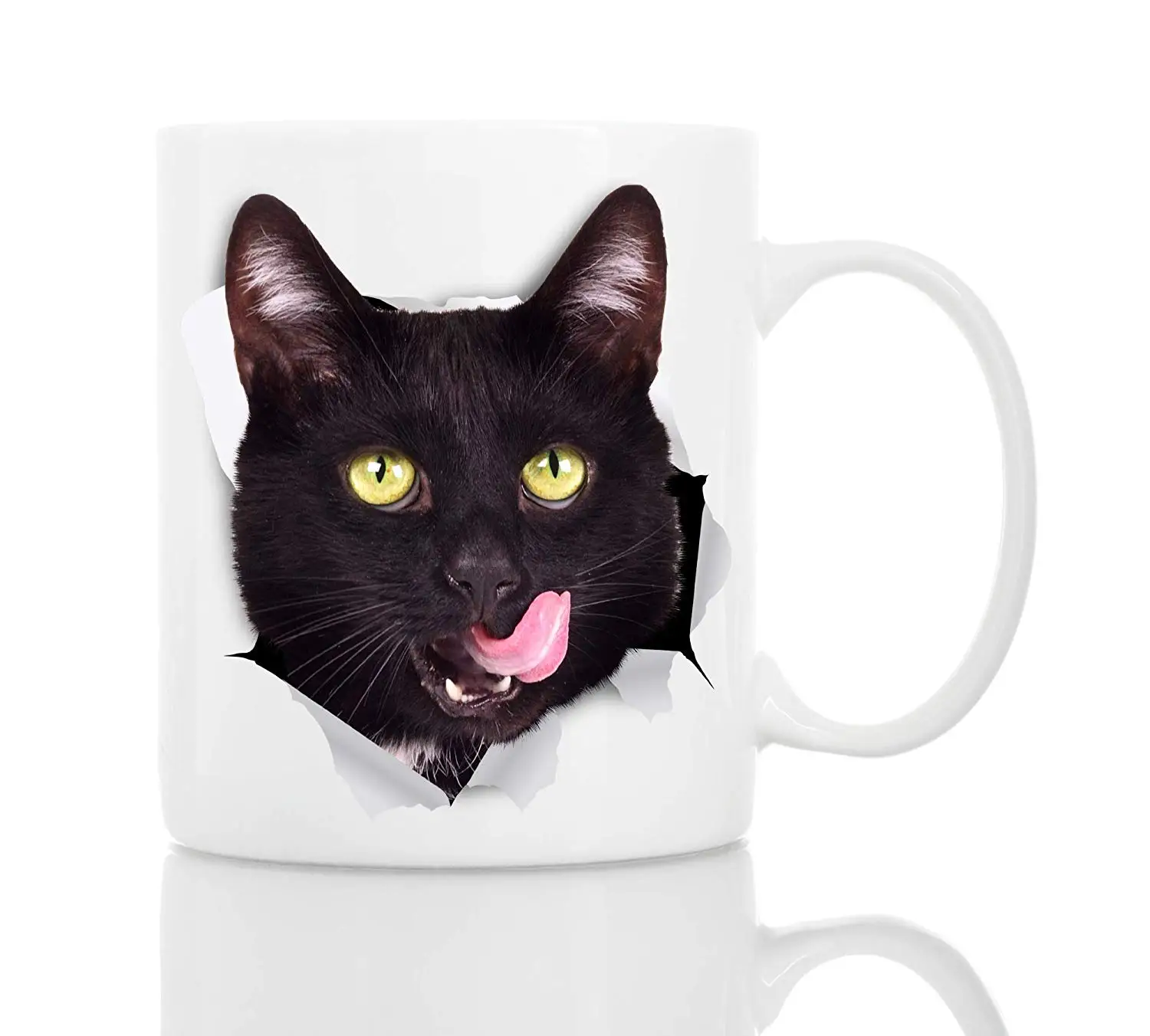 Thirsty Black Cat Coffee Mug Ceramic 11oz Funny Coffee Mug