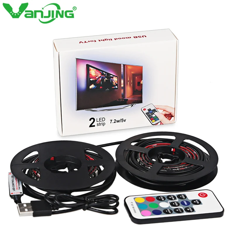 

USB RGB TV Background Lighting Kit LED Strip 5050 2X19.7'' TV with Remote Flat Screen LCD Desktop Computer LED TV Backlighting