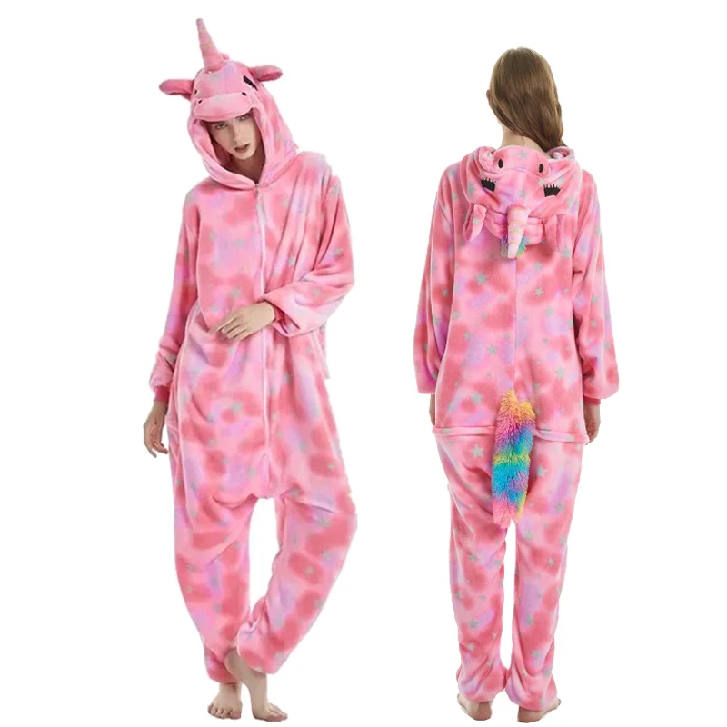 Новые пижамы кигуруми, единорог, взрослые, животные, единорог, пижамы для мальчиков и девочек, костюм, пижамы, женский комбинезон, зимняя одежда для сна, комбинезон - Цвет: Pink star unicorn