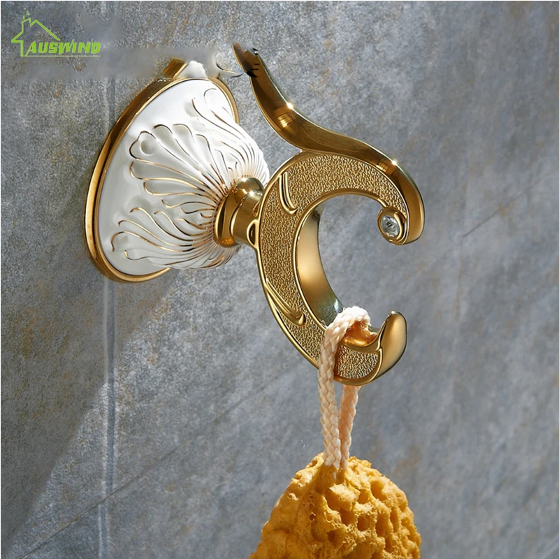 

Chinese Retro Style Gold Ceramic Coat Hook Towel Ring European Retro Wall Hooks Wall Hanger Bathroom Accessories HY-31-432
